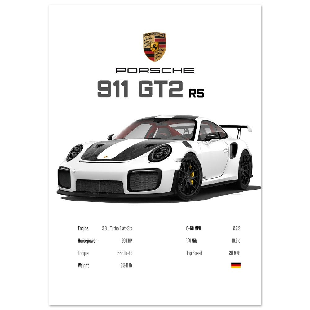 Porsche 911 GT2 RS Stats Poster White – Champion Posters